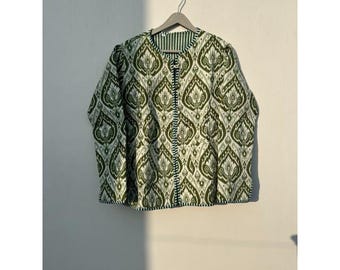 Handmade Floral Cotton Quilted Jacket: Reversible Boho Coat