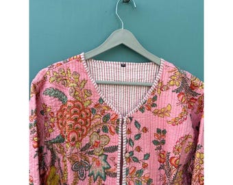 Handmade Cotton Floral Jacket: Reversible Quilted Boho Coat