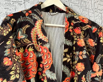Robe quimono de veludo floral: jaqueta de veludo de algodão macio