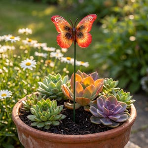 Insektsväxtpåle trädgårdsdekor, fjäril och bi trädgårdsprydnad, nyckfull blomkruka present till trädgårdsälskare