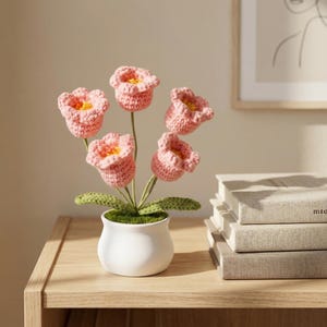 Handmade Crochet Pink Lily of the Valley,Mini Desk Decoration for Home Office,Housewarming Gift