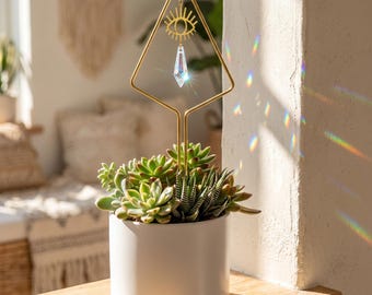 Crystal Sun Catcher Plant Stake, Decorative Potted Plant Decor, Plant Lover Gift, Boho Window Rainbow Accent