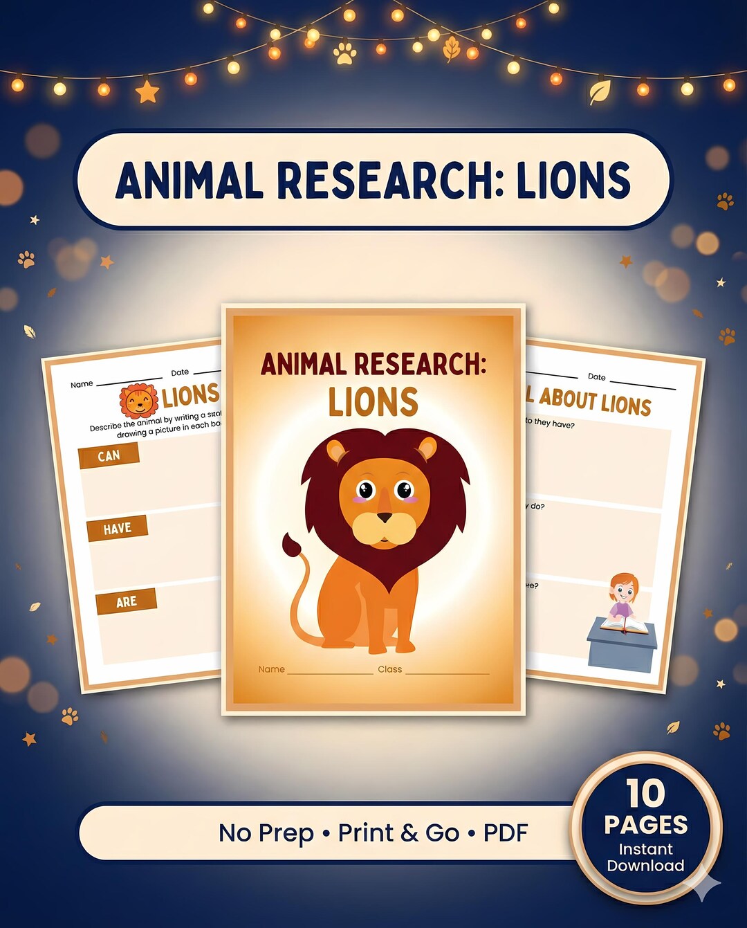 Lion Animal Research Project Lion Report Template Kindergarten