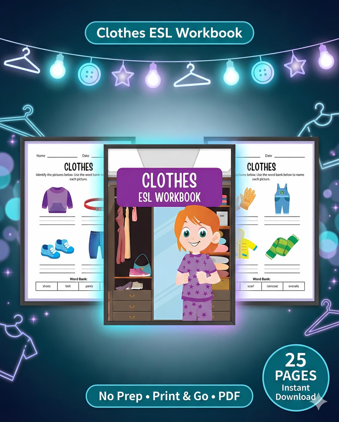 Clothes ESL Workbook PDF | Clothing Vocabulary Worksheets + Word Bank ...