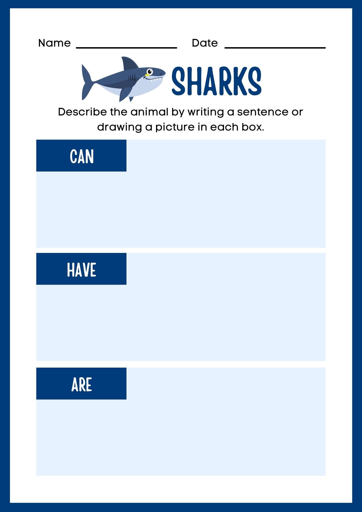 Shark Research Printable for Kids — Ocean Animal Report Template ...