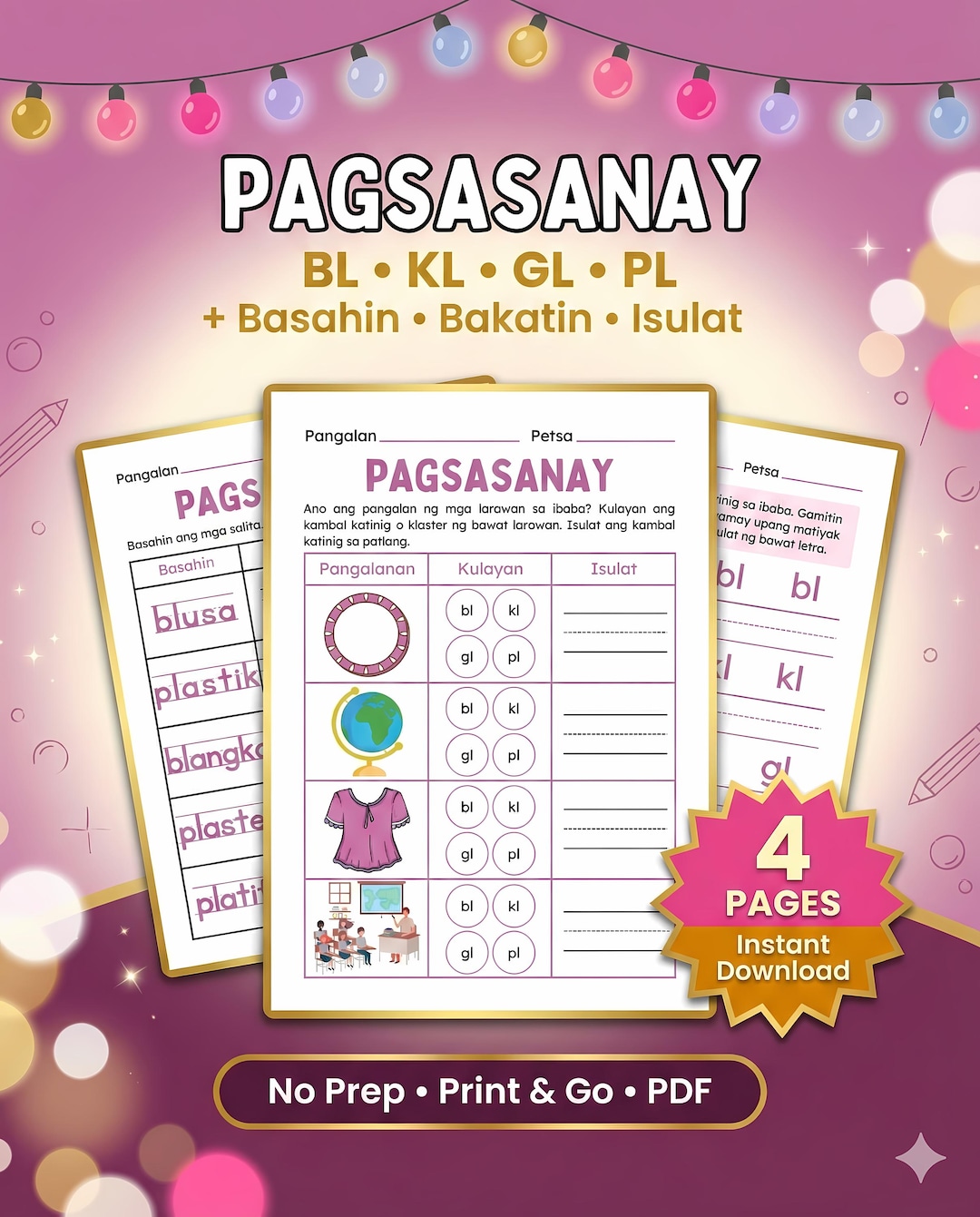 Pagsasanay Filipino Reading Worksheets, Bl Kl GL PL Consonant Blends ...