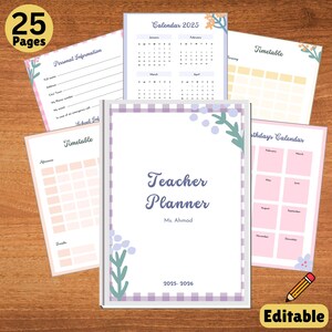 2025 Lehrer-Kalender: Wochen- & Monatsplaner mit rosa Blumenmotiv (Digitaler Download)