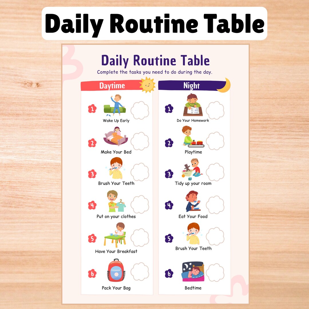 The Daily Routine Daily Routine Chart Worksheet Colorful Educational Printable Visual ...