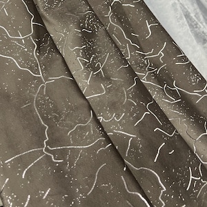 Cappuccino Velvet Curtains with Silver Abstract Lines – Thick Luxury Drapes with Hook Tape – Custom Size – Modern Home & Nursery Decor
