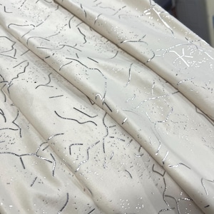 Cream Velvet Curtains with Silver Abstract Lines – Thick Luxury Drapes with Hook Tape – Custom Size – Modern Home & Nursery Decor