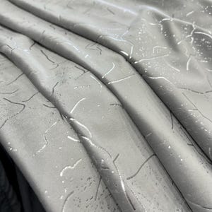 Grey Velvet Curtains with Silver Abstract Lines – Thick Luxury Drapes with Hook Tape – Custom Size – Modern Home & Nursery Decor