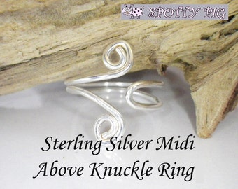 STERLING SILVER .925 Midi Ring, Adjustable, Above Over Knuckle  Gift