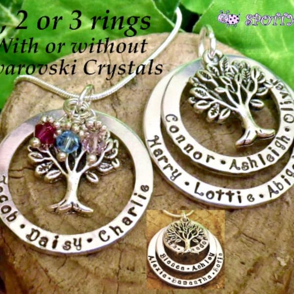 Hand Stamped Family Tree Necklace: Personalized Mum Grandma Gift