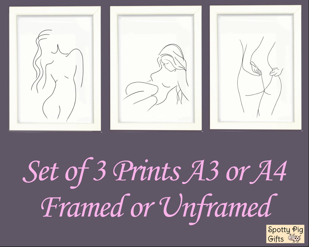 Prints SET OF 3 Female Nude Form Figure Minimalist Wall Art Line ...
