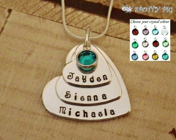 Names 3 Heart Necklace Mothers | Etsy