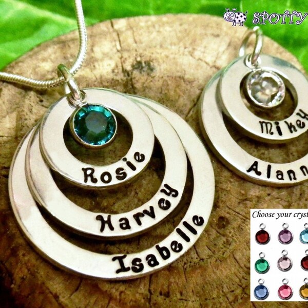 Personalized Birthstone Necklace: Hand Stamped Name Pendant, Mother's Gift