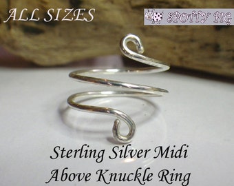 STERLING SILVER .925 Midi Ring, Adjustable, Above Over Knuckle  Gift