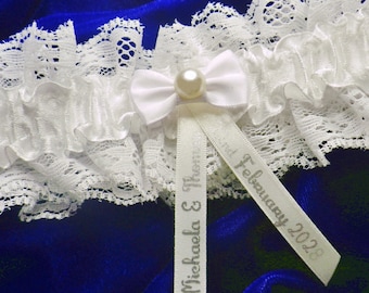 Personalised Ivory White Wedding Garter Bride Handmade Lingerie Pearl Gift Hen  Gift