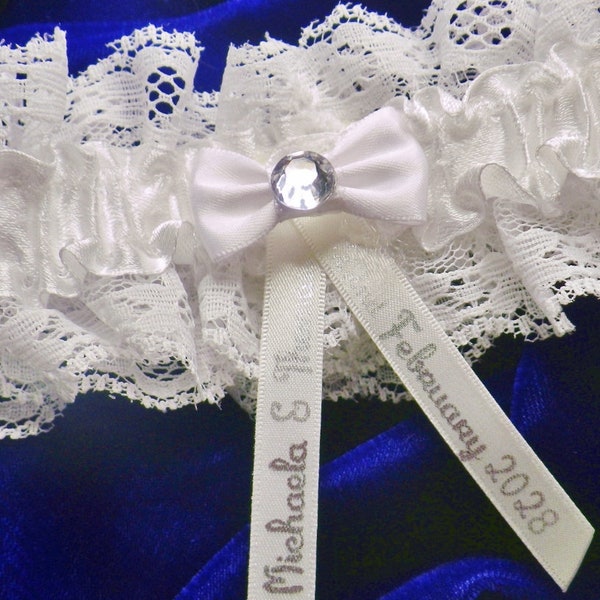 Personalised Ivory White Garter Wedding Handmade Lingerie Bow Crystal Gift Bride  Gift