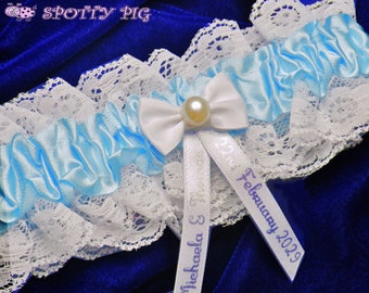 Personalised Wedding Garter, Something Blue Bride, Handmade Lingerie Bridal Hen  Gift