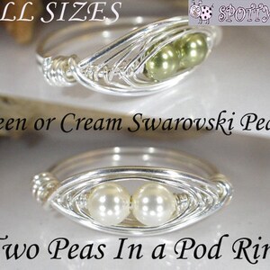 Sterling Silver .925 'Two Peas In A Pod' Swarovski Pearl Ring ALL SIZES  Gift