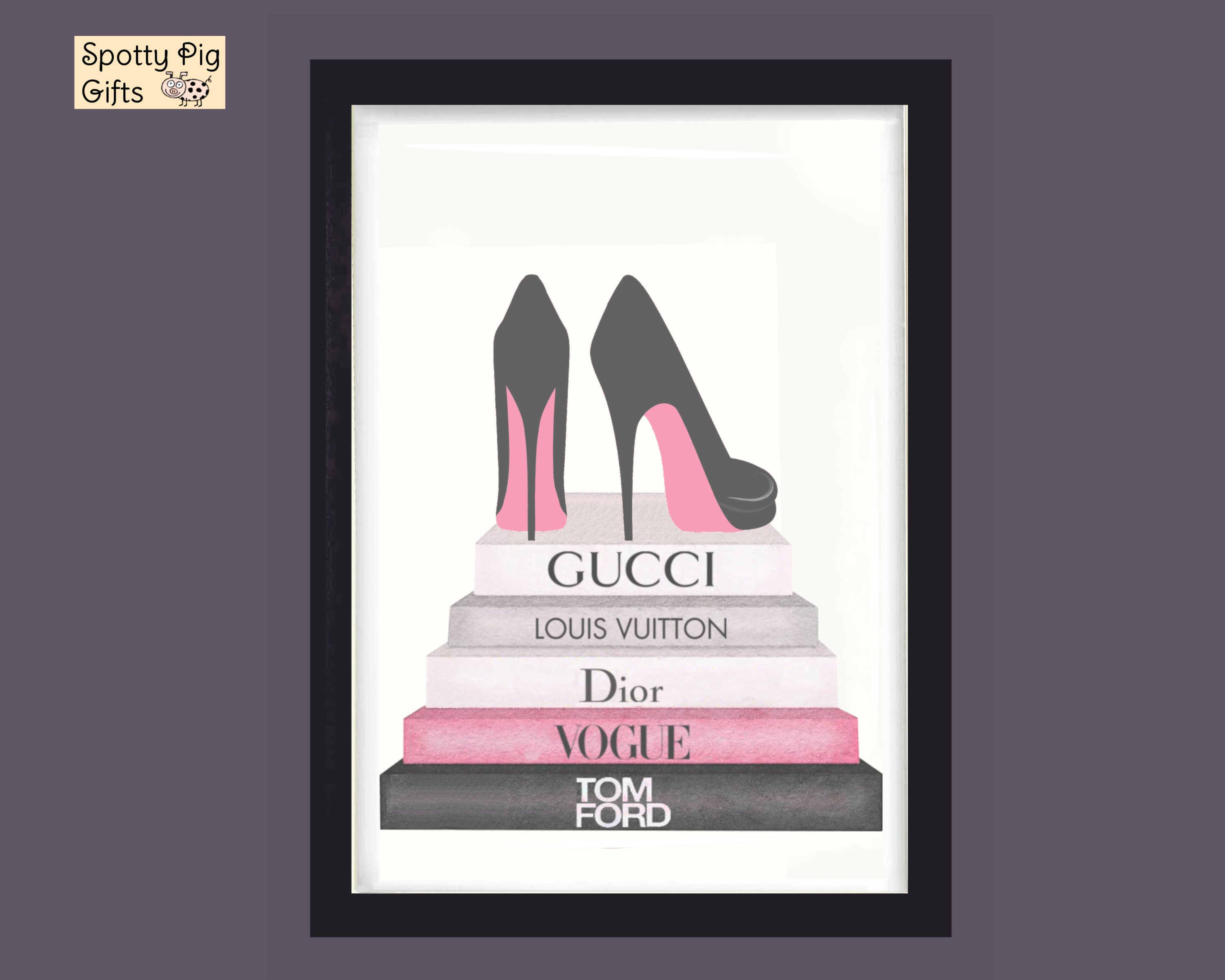 Fashion Prints Wall Art Set of 3 Shoes Perfume Handbag Pink A3 