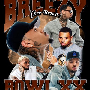 T-shirt Chris Brown Breezy Bowl XX Tour 2025. PNG Numérique 4 500 x 5 100 px. Rétro, vintage des années 90. Téléchargement instantané et prêt à imprimer.