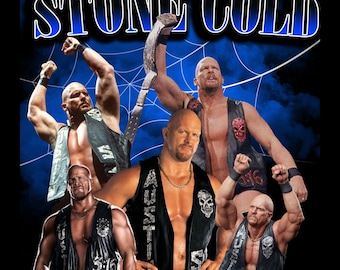 STONE COLD T Shirt Design. PNG Digital 4500x5100 px. Football, Retro, 90s Vintage, Bootleg Tee. Instant Download And Ready To Print.