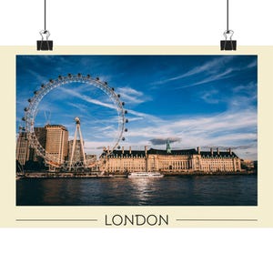 London Eye, punto di riferimento iconico, poster orizzontale opaco chic / disponibile in una gamma di dimensioni