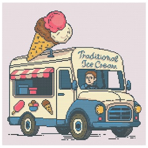 Ice Cream Truck Cross Stitch Pattern PDF | Retro Food Truck Embroidery Design | Cute Summer Digital Download