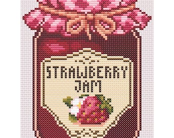 Strawberry Jam Cross-Stitch Pattern: Retro Embroidery (PDF Download)