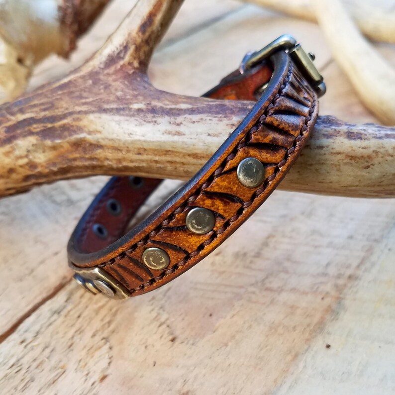 Leather Dog Collar Hand Dyed Hand Carved and Hand Stitched Etsy