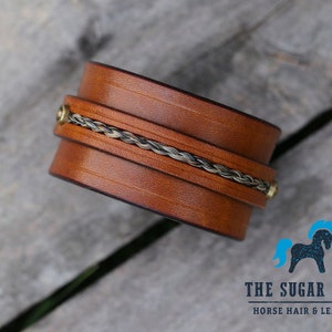 Horse Hair and Leather Cuff - Braided Horsehair Inlay Leather Bracelet - Horsehair Bracelet - Horse Hair Bracelet - Horsehair Jewelry