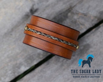 Horse Hair and Leather Cuff - Braided Horsehair Inlay Leather Bracelet - Horsehair Bracelet - Horse Hair Bracelet - Horsehair Jewelry