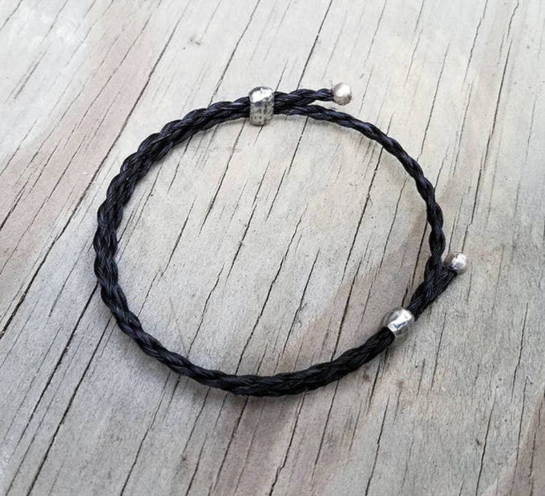 Adjustable Horse Hair Bracelet With Silver Plated Beads Etsy