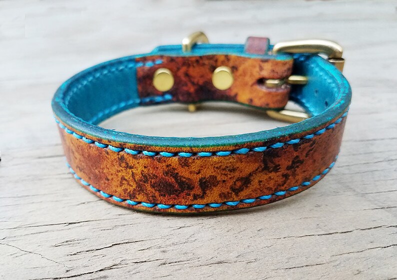 Leather Dog Collar Stitched and Hand Dyed Etsy