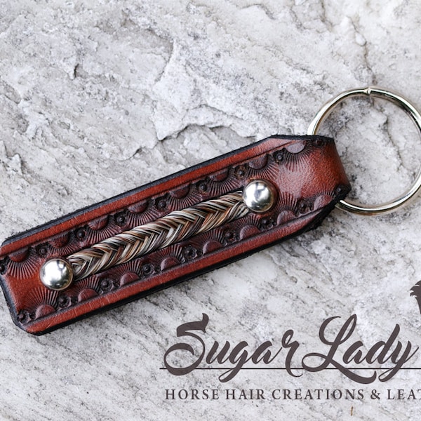 Horsehair Keychain In Leather Key Fob with Inlay Horse Hair - Leather Key Chain