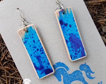 Leather Earrings, Leather Boho Earrings, Watercolor Painting, Handmade, Hand Painted, Dangle Earrings, Drop Earrings, Turquoise Earrings