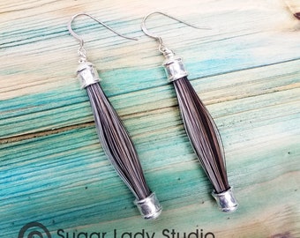 Horse Hair and Sterling Silver Drop Earrings - Horsehair Jewelry