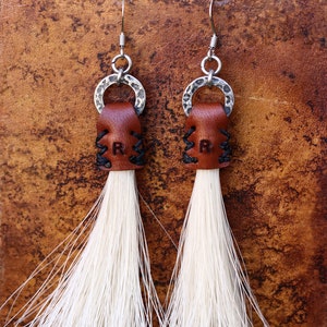 Horse Hair and Leather Earrings - Horsehair Jewelry - Cow Hair - Cow Switch