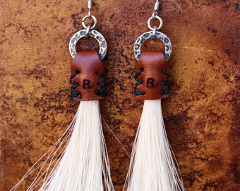 Horse Hair and Leather Earrings - Horsehair Jewelry - Cow Hair - Cow Switch