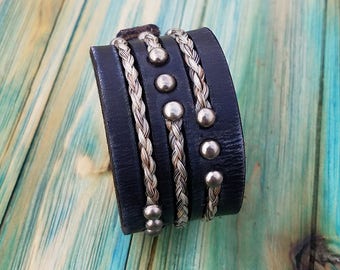 Horse Hair and Leather Cuff Bracelet - Horse Hair Bracelet - Horsehair Bracelet - Horsehair Jewelry - Horse Hair Keepsake