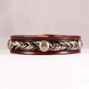 Pulsera de pelo y cuero de caballo - Diseño estampado a mano con pelo de caballo trenzado
