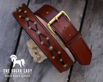 Horse Hair and Leather Belt With Solid Brass Accents and Brass Buckle - Braided Horsehair - Horsehair Jewelry - Horse Hair Belt