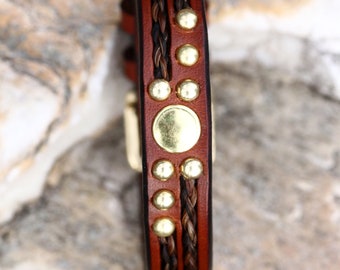 Horse Hair And Leather Bracelet with Solid Brass Hardware and Buckle - Braided Horsehair