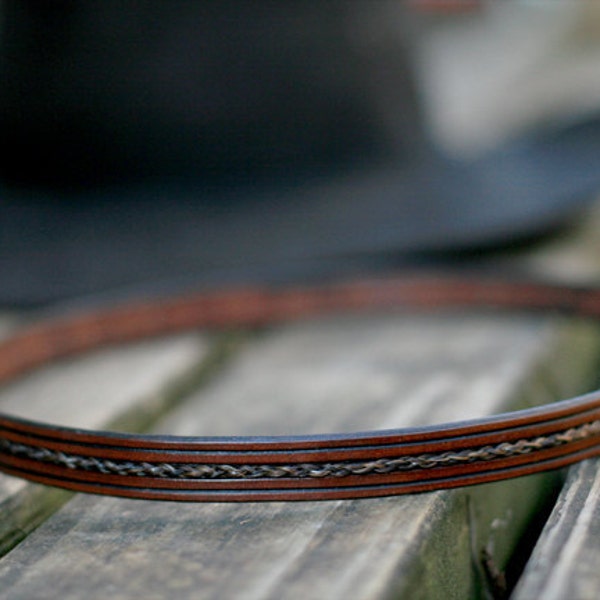 Leather and Horse Hair Hat band 1/2" Wide - Horsehair for Stetson, Cowboy Hats or Fedora Felt hats