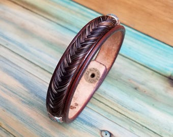 Horse Hair and Leather Bracelet with Braided Horsehair