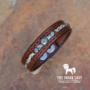 Pulsera de pelo y cuero de caballo - crin trenzada - pulsera de pelo de caballo - joyería de pelo de caballo - pulsera de pelo de caballo - puño de cuero occidental