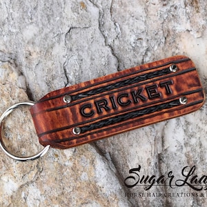 Horsehair Keychain In Leather Key Fob with Inlay Horse Hair - Leather Key Chain