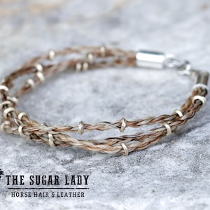 Pulsera de Crin de Caballo con Abalorios de Plata Africana - Joyas de Crin de Caballo - Estilo Boho Chic Boho e Inspiración Urbana